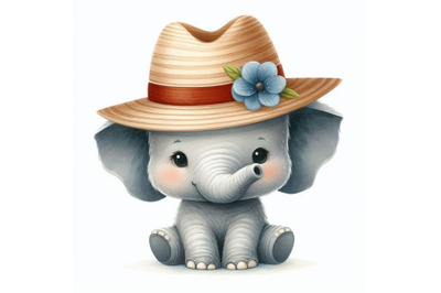 A bundle of Cute Elephant in panama hat isol