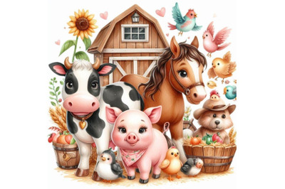 A bundle of Cute farm. Big cartoon farm anim