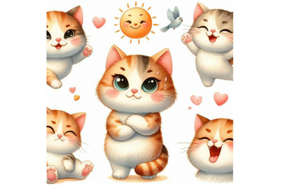 A bundle of Cute cat character with different