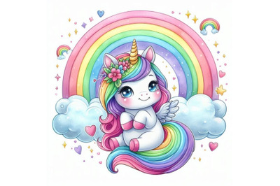 A bundle of Cute Cartoon Vector Unicorn wit