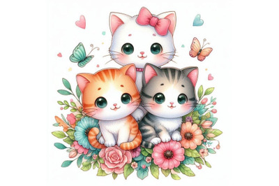 A bundle of Cute baby cats cartoon hand dra