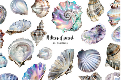 Watercolor pearl shell clipart. Mother of pearl shells 28 PNG