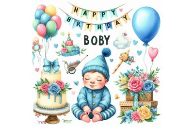 01 Happy birthday or baby shower boy