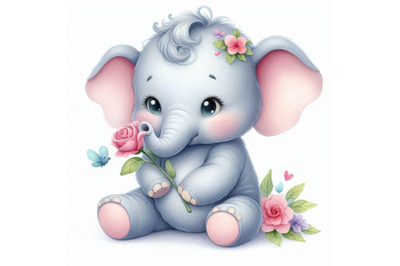 A bundle of Cute baby elephant cartoon sittin