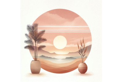 01 Mid century sunset print. Boho minima