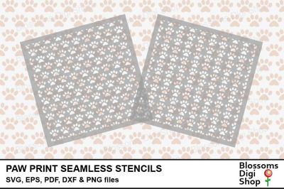 Paw Print Seamless Stencils&2C; SVG&2C; EPS&2C; PDF&2C; DXF and PNG files