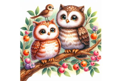 02 a cute couple owls on the tree