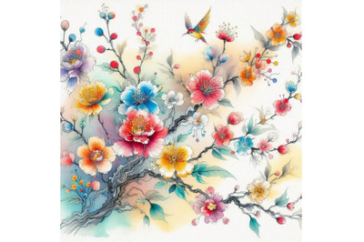 02 Colorful Chinese painting, traditional in