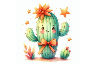 02 watercolor Illustration Cactus cartoon Orange