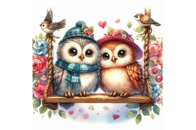 03 a cute couple owls in love on a swing