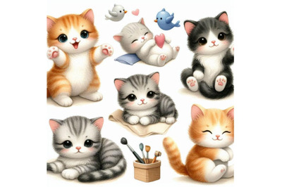 A bundle of Cute cat pet animal playing pose