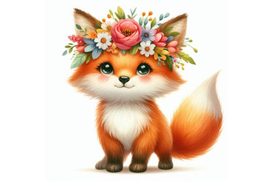 A bundle of a cute orange fox with flowers o