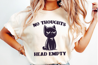 No Thoughts Head Empty Black Cat, Kawaii Funny Black Kitty, Holographic Digital Download, Cat Meme PNG