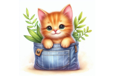 A bundle of a cute orange cat in a pocket