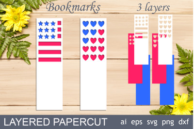 Patriotic bookmarks svg, USA flag layered