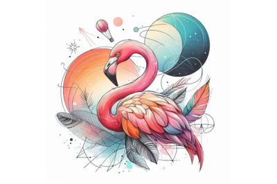 A bundle of line art colorful abstract bird flam