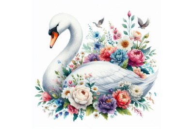 A bundle of an elegant white swan in vibrant