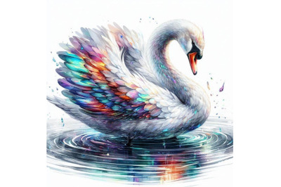 A bundle of Abstract swan art. Iridescent plu