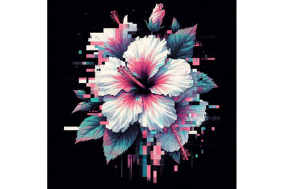 A bundle of hibiscus in Glitch Art Style on Dar