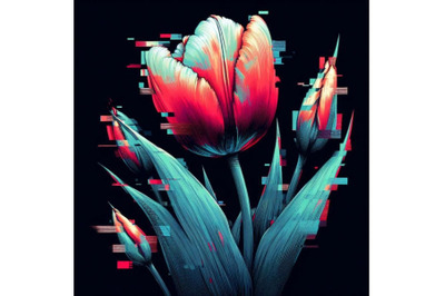 A bundle of tulip in Glitch Art Style on Dark B