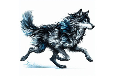 A bundle of of  black and blue running wolf