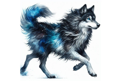 A bundle of of  black and blue running wolf