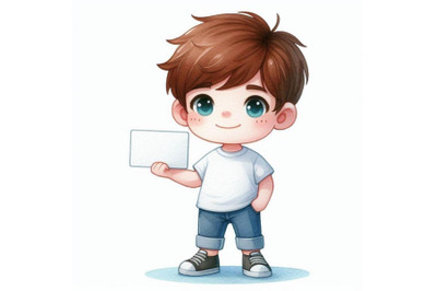 A bundle of Cartoon kid holding a blank busin