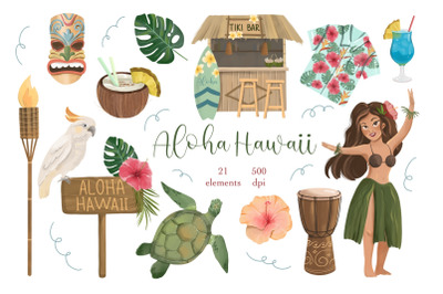 Aloha Hawaii Clipart, Luau party,Tropical Clipart, Hawaii Island Beach