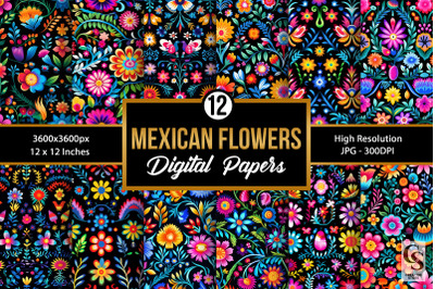 Mexican Flowers Seamless Patterns