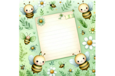 03 Cute soft green note paper with bees