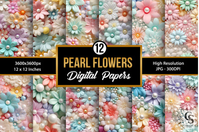 Pastel Pearls and Flowers Digital Papers