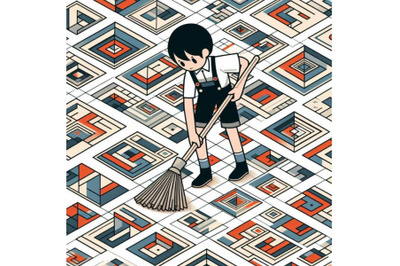 A bundle of A boy diligently sweep floor