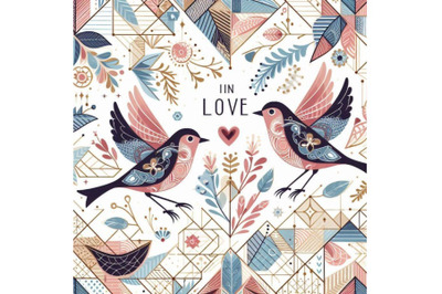 A bundle of Romantic card with birds in love