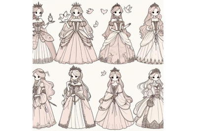 princess in different costumes