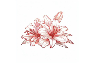 red Lily flower lying on white background