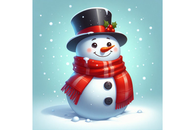 Snowman in top hat and red scarf