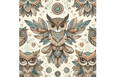 A bundle of Decorative owls. Tribal decoratio