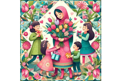 A bundle of Happy mother`s day! Children co