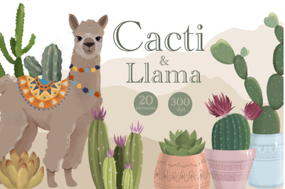 Cactus Clipart, Fiesta Llama PNG, Alpaca Graphic