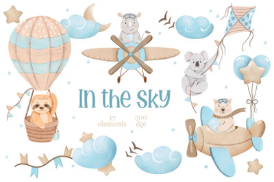 In the sky Clipart, Cute Pilot Animals PNG, Aviator Animals