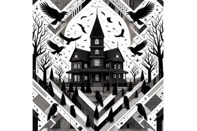 A bundle of Haunted House with Crows and H