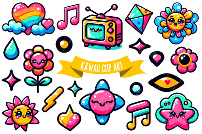 Kawaii Sky &amp;amp; Flower Clip Art