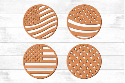 USA Flag Round Coasters Trivet Templates SVG, Home Decor, Wall Decor