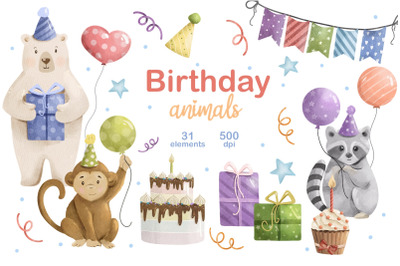 Animals Birthday Party, Birthday Clipart