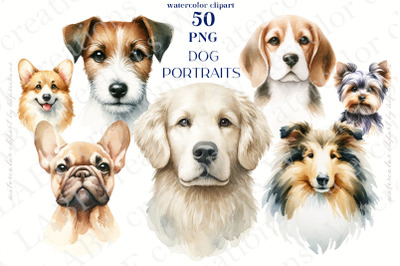 Watercolor Dog 50 PNG illustrations