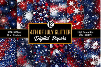 4th of July Red Blue Glitter Seamless Patterns