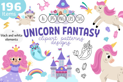 Unicorn and fairy clipart and designs collection