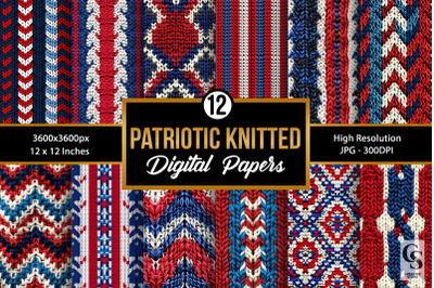 Patriotic Red Blue Knitted Digital Papers