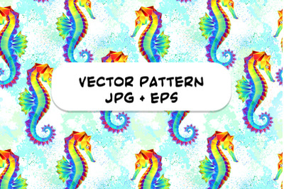 Seamless with rainbow polygonal seahorse