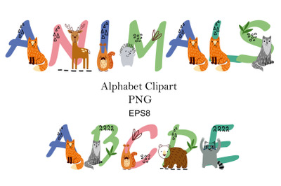 Vector alphabet with animals.